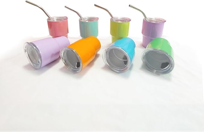 3oz Tiny tumbler Stainless Steel Shot Cups Mini Sublimation Blanks Vacuum Insulated Shot Glass Straw Spillproof With Lid And Straw Espresso Cup Alcohol Wine Mug Shot Glasses For Kids (Blue)