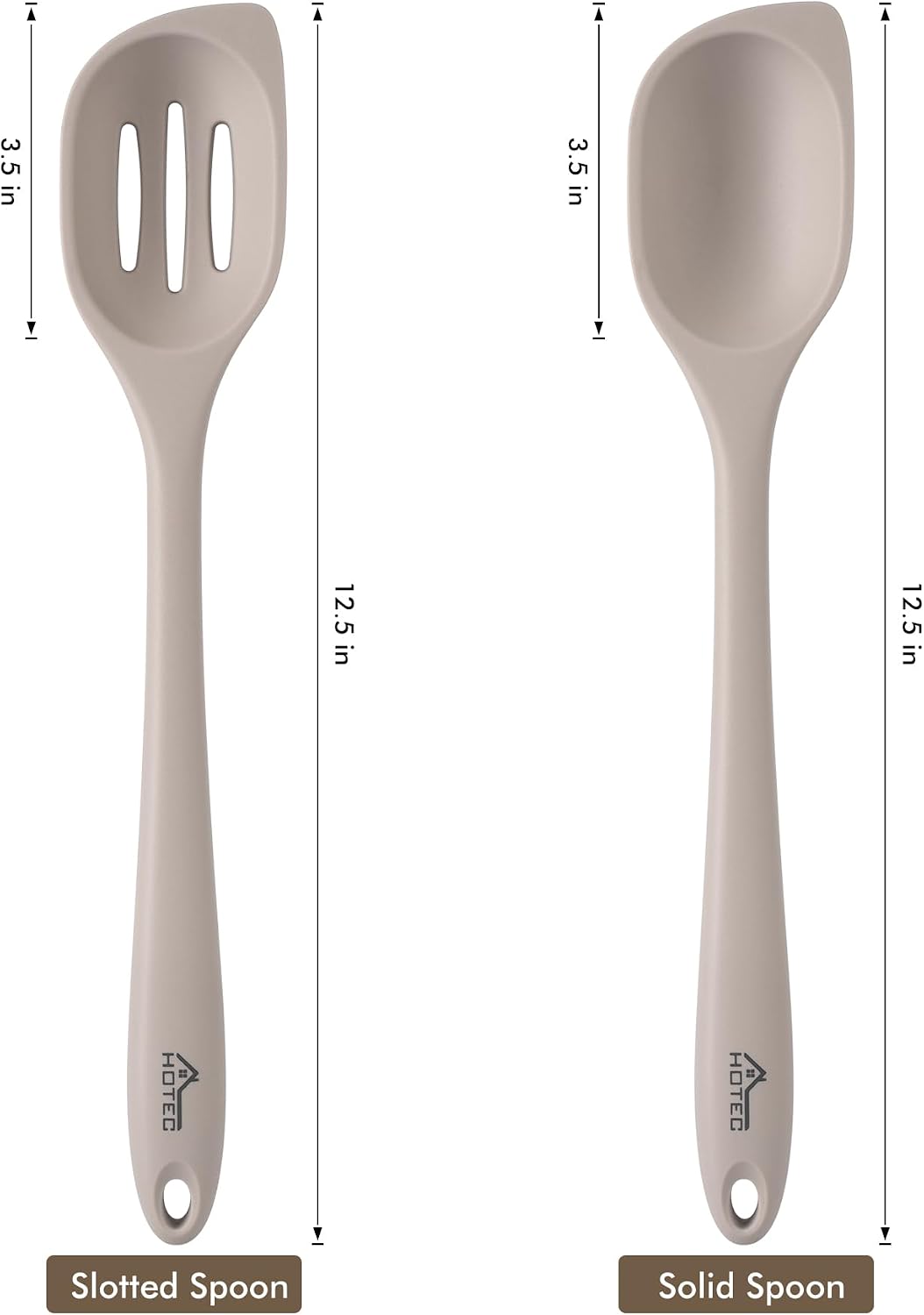 Carote Heat Resistant Silicone Cooking Spoon Spatula, Large Kitchen Solid and Slotted Spoons for Mixing, Serving, Scraping, Non-stick, Dishwasher Safe Khaki