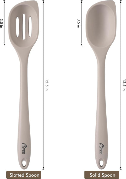 Carote Heat Resistant Silicone Cooking Spoon Spatula, Large Kitchen Solid and Slotted Spoons for Mixing, Serving, Scraping, Non-stick, Dishwasher Safe Khaki