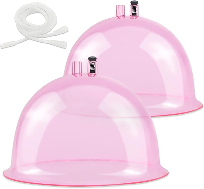 ZILAMPU Vacuum Cupping Machine Accessories, XXL 10 inch Diameter Big Buttock Shape Suction Therapy Cups 250MM with Y Hose for Butt Lift,Body Massage (Pink-1 Pair)