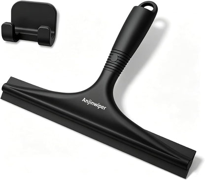 All-Purpose Shower Squeegee for Glass Doors with Hook, Silicone Squeegee for Shower Glass, Shower Doors, Windows, Bathroom, Mirrors and Tiles?10 inch, Black)