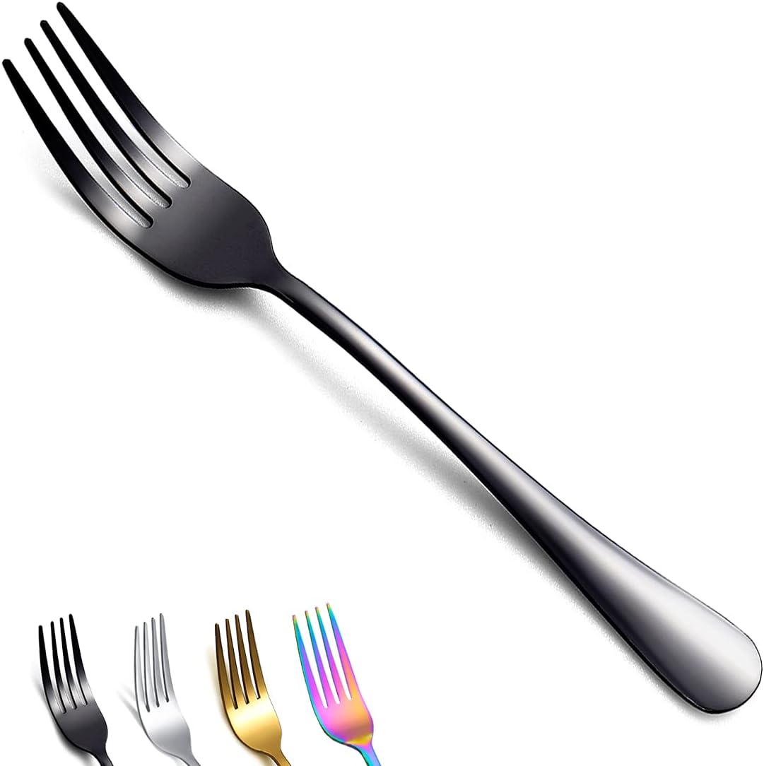 Black Dinner Forks of 4, Berglander 7.9" Stainless Steel Titanium Shiny Black Plating Fork Set, Forks And Spoons Silverware, Table Forks Set Sturdy And Dishwasher Safe