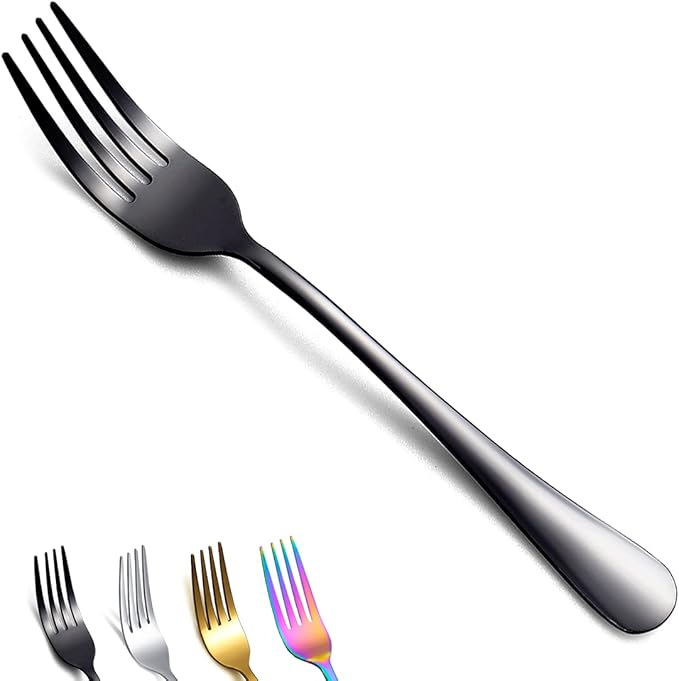 Black Dinner Forks of 4, Berglander 7.9" Stainless Steel Titanium Shiny Black Plating Fork Set, Forks And Spoons Silverware, Table Forks Set Sturdy And Dishwasher Safe