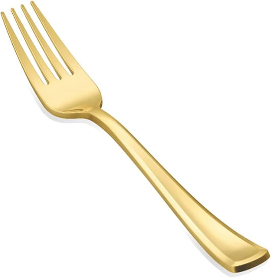 Golden Plastic Forks, Sturdy and Durable, Disposable Plastic Forks