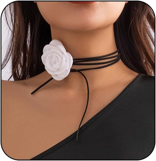 FUTIMELY Flower Choker Necklace Long Wrap Velvet Necklace Large Flower Collar Tie Necklace Big Flower Collar Choker Necklace Bride Wedding Party Vintage Necklaces