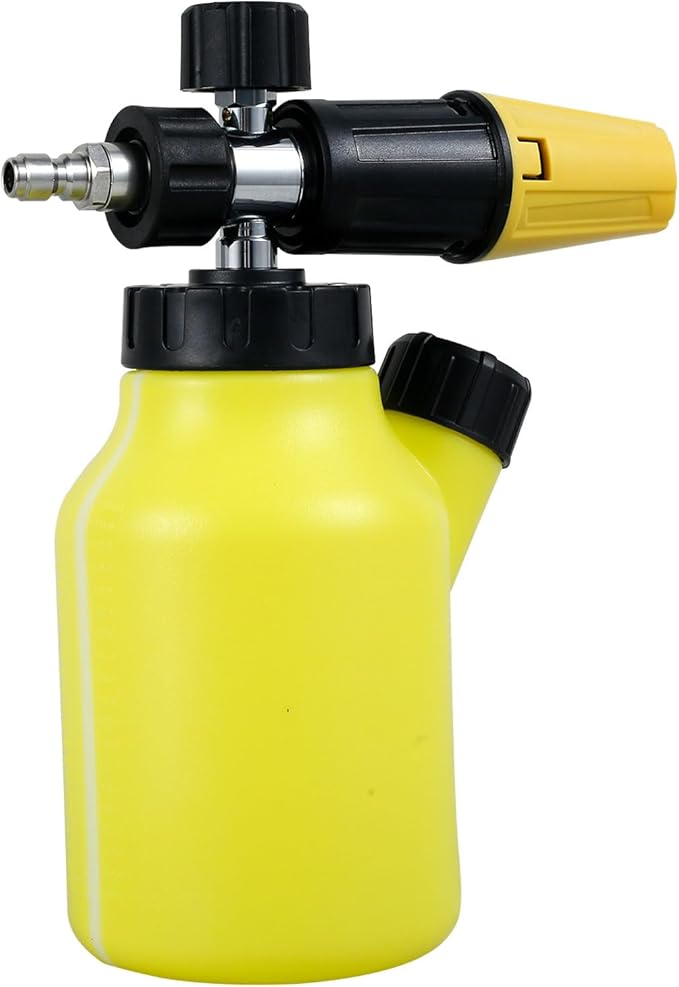 Car Wash Foam Cannon Adjustable Pressure Washer Snow Foam Cannon with 1L Bottle and Wide Neck 14inch Quick Connector Professional Car Foam Blaster for Pressure Washer(yellow)