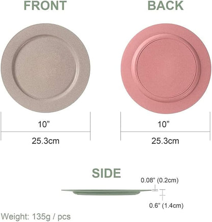10 Inch6pcs Dishwasher  Microwave Safe Wheat Straw Plates - Unbreakable  Lightweight, Reusable, Eco-Friendly and Healthy - Assorted Colors