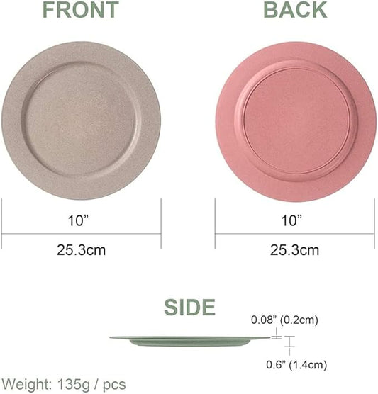 10 Inch6pcs Dishwasher  Microwave Safe Wheat Straw Plates - Unbreakable  Lightweight, Reusable, Eco-Friendly and Healthy - Assorted Colors