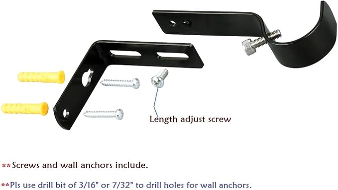 Adjustable Curtain Rod Bracket Or Rod Holder - for 7/8 or 1 Inch Rods-(Black,Set of 4)