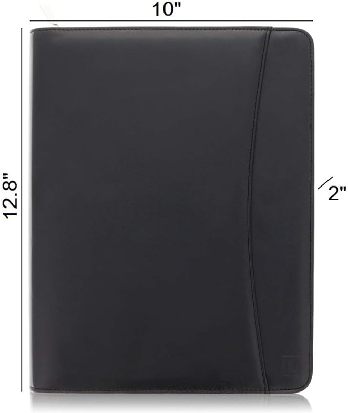 Leather Business Portfolio with Zipper - Black Portfolio Binder Organizer - Padfolio for Men & Women with 10.5 Inch Tablet Pocket by Lautus Designs