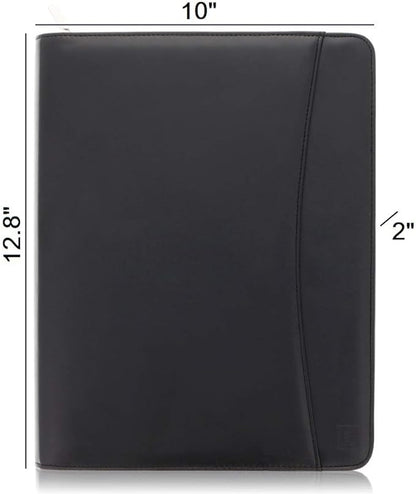 Leather Business Portfolio with Zipper - Black Portfolio Binder Organizer - Padfolio for Men & Women with 10.5 Inch Tablet Pocket by Lautus Designs