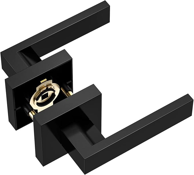 TICONN Dummy Door Handle, Heavy Duty Reversible Square Dummy Door Lever for Indoor, Bedroom, Closet (1 Pack, Front  Back Pair, Matte Black)