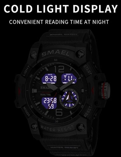 Gosasa Men's Large Face Outdoor Sports Watches Military S-Shock Watch Waterproof, Backlight, Alarm, Stopwatch Features - Rugged Wristwatch for Training, Hiking, and Adventure