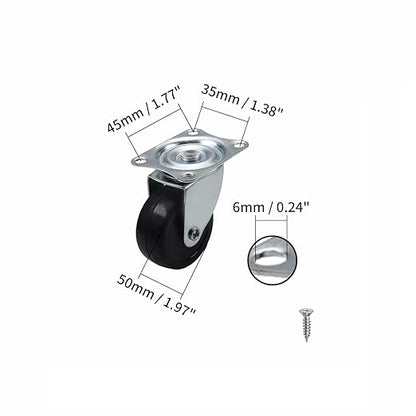 Rubber Plate Mounted Swivel Caster Wheels 360 Degree Caster Wheel for Office Chair 1.98" 2Pcs Black