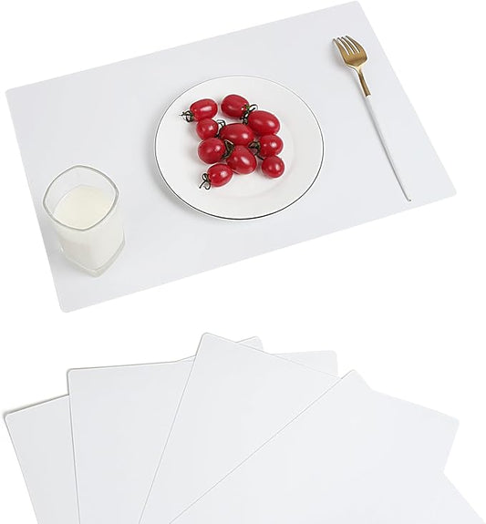 Plastic White Placemats Set of 4 Easy Clean Washable Kitchen Table Mats for Indoor Outdoor Heat Resistant Blank Placemat for Patio Table Rectangular Wipeable Waterproof Place mats