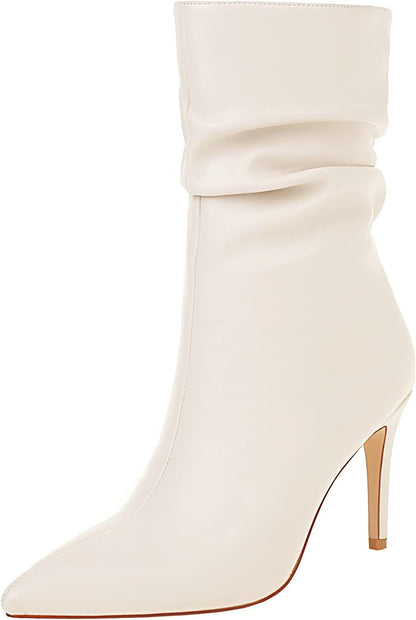Womens Pointed Toe Heel Boots Stiletto Heels Mid-Calf Boots Zipper Booties