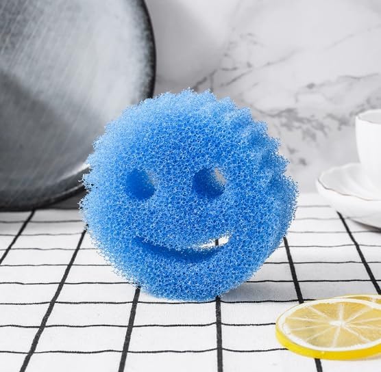 Funny Cleaning pad with Smiley Sponge, removes Stains and Odors, for Home Kitchen Cleaning. (Pack of 6) (Colors Vary Pictures)