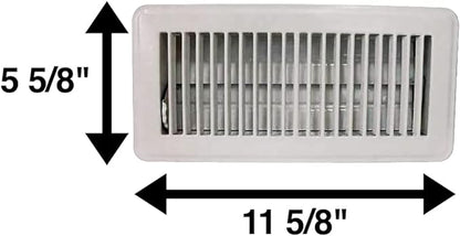 Rocky Mountain Goods Floor Register Vent for 4-Inch by 10-Inch Vent Openings (Item Dimensions 11.5 x 5.5") - Easy Adjust Air Supply Lever - Premium Finish - Heavy Duty to Allow Walk on use (White)
