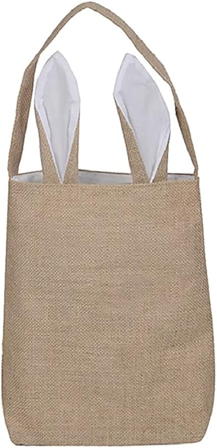 Easter Egg Hunt Basket Bag - Bunny Rabbit Ear Design - Reusable Grocery Shopping Baskets - Kids Party Gift Bags - Baby Shower  Book Storage by Jolly Jon (BurlapWhite Ears)