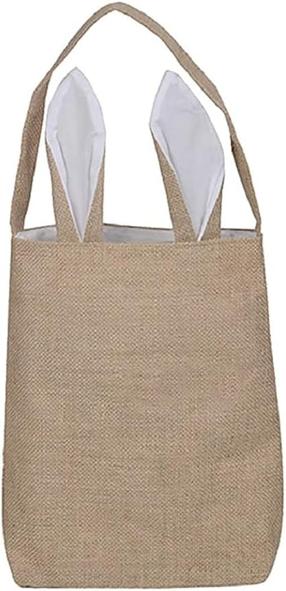 Easter Egg Hunt Basket Bag - Bunny Rabbit Ear Design - Reusable Grocery Shopping Baskets - Kids Party Gift Bags - Baby Shower  Book Storage by Jolly Jon (BurlapWhite Ears)