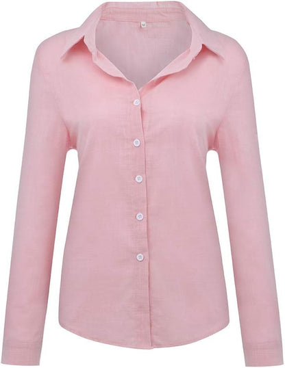 Womens Boho Floral Cotton Linen Shirt V Neck Button Down Roll Up Long Sleeve Lapel Blouse Tops 2025