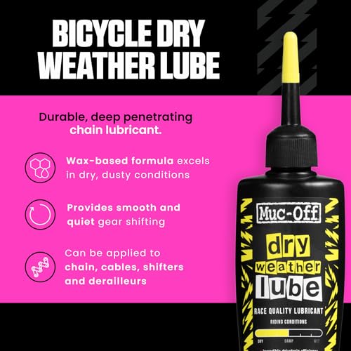 Muc-Off Bio Dry Bike Chain Lube with Microfiber Cloth | Wax-Based Formula for Smooth Gear Shifts | Creates Protective Layer and Reduces Friction 4.06 US FL. OZ