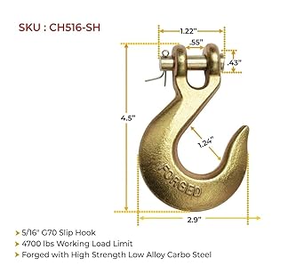 Mytee Products 516" Clevis Slip Hook - 4,700 LBS WLL Heavy Duty Grade 70 Tow Chain Hook for Truck Trailer Tie Down