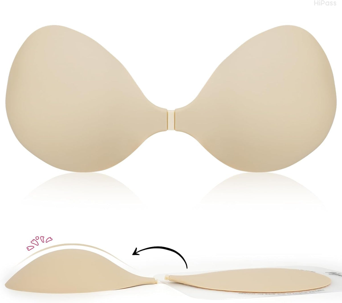 Hipass Adhesive Sticky Bra, Push Up Invisible Bras for Backless Strapless Dress?Reusable Wireless Breast Lift Bras for Women