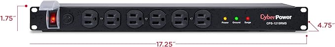 CyberPower CPS1215RMS Surge Protector, 120V15A, 12 Outlets, 15 ft Power Cord, 1U Rackmount