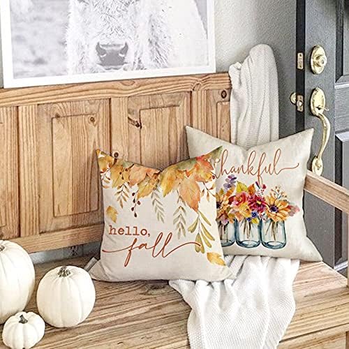 GEEORY Fall Pillow Covers 20x20 Set of 4 for Fall Decor Pumpkin Maple Leaves Sunflower Vase Outdoor Fall Pillows Decorative Throw Pillows Farmhouse Thanksgiving Autumn Cushion Case for Couch A