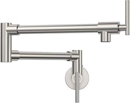 Pot Filler, Pot Filler Faucet Wall Mount, Metal Folding Stretchable with Double Joint Swing Arm Single Hole Two Handles Kitchen Restaurant (Brushed Nickel)