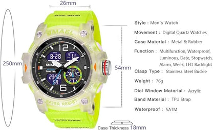 Gosasa Men's Large Face Outdoor Sports Watches Military S-Shock Watch Waterproof, Backlight, Alarm, Stopwatch Features - Rugged Wristwatch for Training, Hiking, and Adventure
