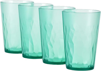 Made in Japan, 11oz Tumbler, Glasses, Cups - Set of 4 - Break-resistant Material - Non Slip - Dishwasher Safe - Made of High Grade Plastic - Gift (Green)