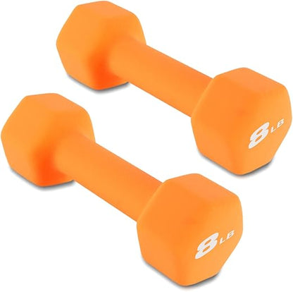 8LB Set of 2 Hex Dumbbells Rubber Coated Cast Iron Hex Black Dumbbell Free Weights for Exercises Neoprene Dumbbell Hand Weights Anti-Slip Anti-roll Hex Shape Colorful 8Lbs Pair