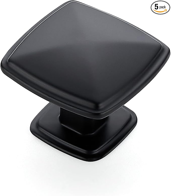 Ravinte 5 Pack Matte Black Kitchen Cabinet Square Knob Single Hole Cabinet Hardware for Dresser Drawer Cabinet Pulls Drawer Knobs Cabinet Knobs
