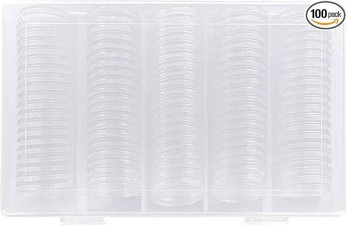 100Pack 25mm Coin Storage Capsules Holder, Round High Transparency Plastic Coin Container Case For Coin Collection Supplies