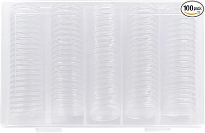 100Pack 25mm Coin Storage Capsules Holder, Round High Transparency Plastic Coin Container Case For Coin Collection Supplies