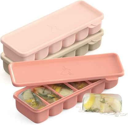 Silicone Freezer Trays with Lid, 2.37oz . 2ea Sets 6 Cube - Leak Proof Baby Food Freezer Tray for Breastmilk, Purees, Vegetables - Easy-Release Stackable Ice Cube Trays, Baby Food Jars BPA Free Mix