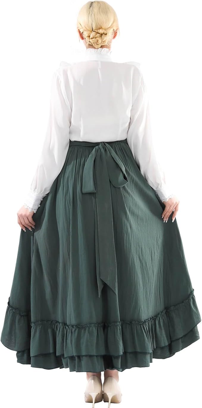 Nuoqi Women Victorian Skirt Double-Layer Maxi Renaissance Skirts Long Skirt