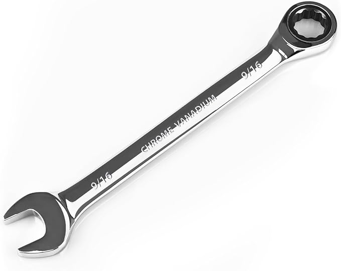 Egofine 916 inch Ratcheting Combination Wrench SAE, Industrial Grade Gear Spanner with 12-Point Design, 72-Tooth Ratchet, Chrome Vanadium Steel