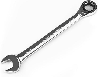 Egofine 916 inch Ratcheting Combination Wrench SAE, Industrial Grade Gear Spanner with 12-Point Design, 72-Tooth Ratchet, Chrome Vanadium Steel