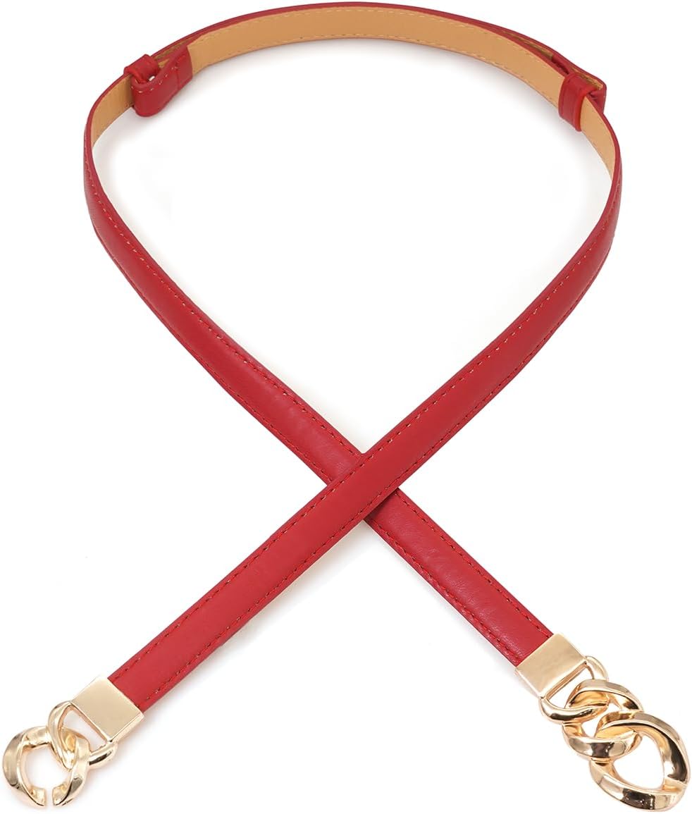Glamorstar Women Skinny Belts for Dresses Thin PU Leather Waist Belt with Gold Buckle Fit Wait Size Up To 37"