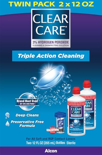 Clear Care Cleaning  Disinfecting Solution with Lens Case, Twin Pack,12 Fl Oz (Pack of 2)