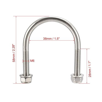 uxcell u-Bolts 4Pcs 1.5"(38mm) Inner Width 58mm Length M6 304 Stainless Steel Round U Bolt with Nuts Washers for Boat Trailer Axle