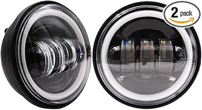 Road King Passing Light - 4 1/2 Inch Passing Light for HD Ultra Classic - with LED Halo Spot Lamp Passing Light Black Projector Fog light Spot light