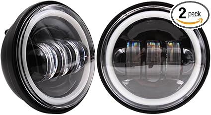 Road King Passing Light - 4 1/2 Inch Passing Light for HD Ultra Classic - with LED Halo Spot Lamp Passing Light Black Projector Fog light Spot light