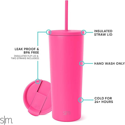Simple Modern Insulated Tumbler with Lid and Straw  Iced Coffee Cup Reusable Stainless Steel Water Bottle Travel Mug  Gifts for Women Men Her Him  Classic Collection  24oz  Raspberry Vibes