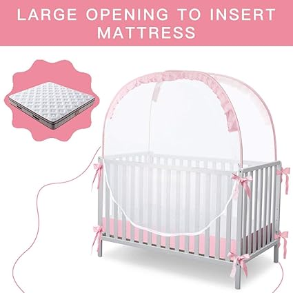 Baby Pop Up Tent Cover Crib,See Through Crib and Nursery Soft Mesh Cover,Net with Viewing Window to Keep Baby in (55.2" L x 27.6" W x 51.6" H)