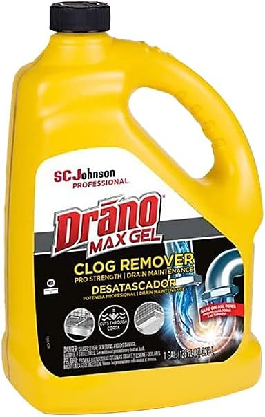 Drano 696642 Max Gel Clog Remover, Bleach Scent, 128 oz Bottle