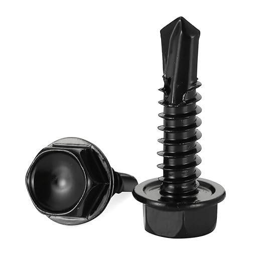10 x 1 Hex Washer Head Self Tapping Drilling Screws Black Finish, 410 Stainless Steel, 100 PCS